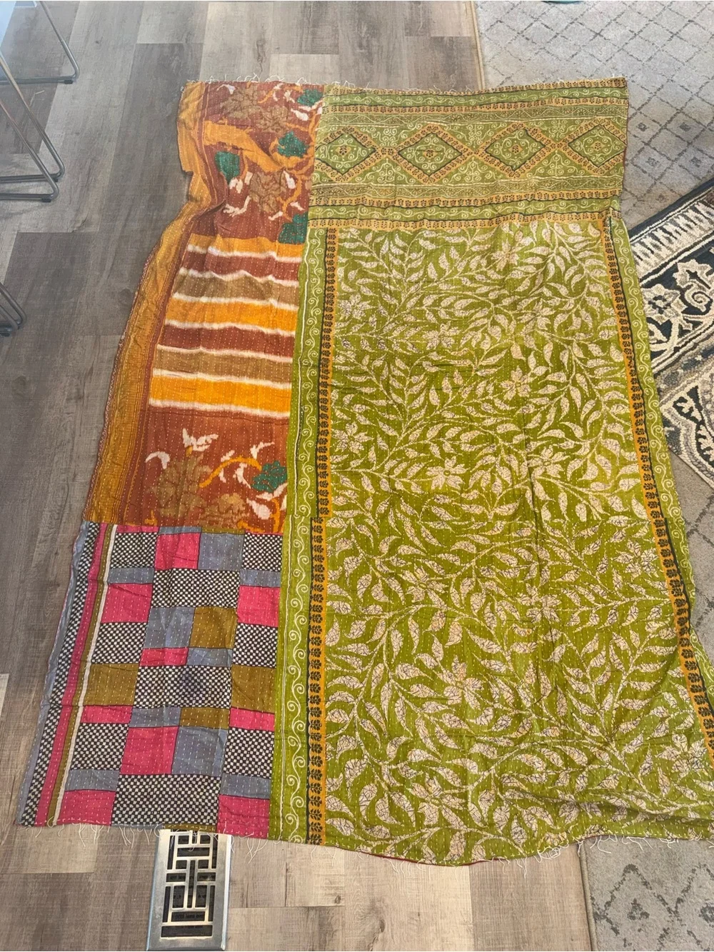 Vintage Kantha Quilt Throw- Hand Stitched from Sari Quilt - Multiple patterns